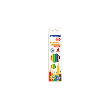 Карандаши цветные пластиковые BRAUBERG PREMIUM, 6 цветов, шестигранные, грифель мягкий 3 мм, 181665 (24 шт.) - фото 1