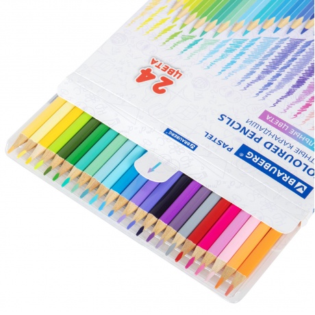 181851, Карандаши цветные BRAUBERG PASTEL, 24 пастельных цвета, трёхгранные, грифель 3 мм, 181851 - фото 2