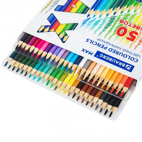 181860, Карандаши цветные супермягкие яркие трехгранные BRAUBERG MAX, 50 цветов, грифель мягкий 3,3 мм, 181860 - фото 2