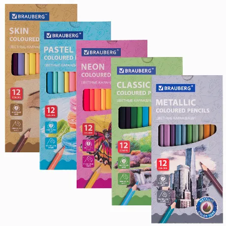 181792, Карандаши цветные BRAUBERG, 60 цветов (Базовые, Металлик...