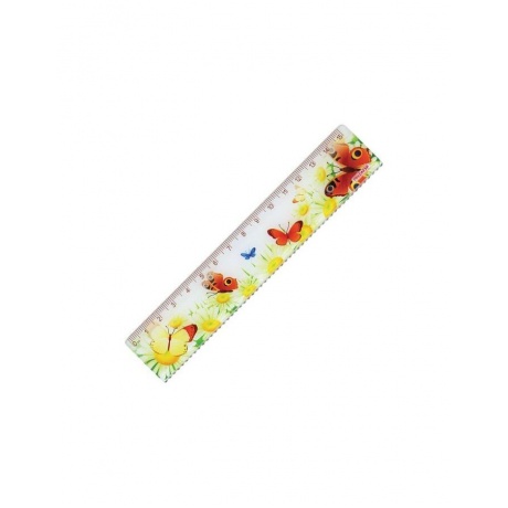 Линейка пластиковая 15 см, ПИФАГОР Бабочки, цветная печать, с волнистым краем, европодвес, 210635, (30 шт.) - фото 1