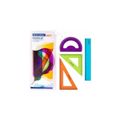 210771, Набор чертежный средний BRAUBERG FRUITY (линейка 20см, 2...