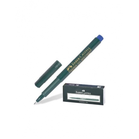 Ручка капиллярная FABER-CASTELL Finepen 1511, СИНЯЯ, корпус зеленый, линия письма 0,4 мм, FC151151, (10 шт.) - фото 1