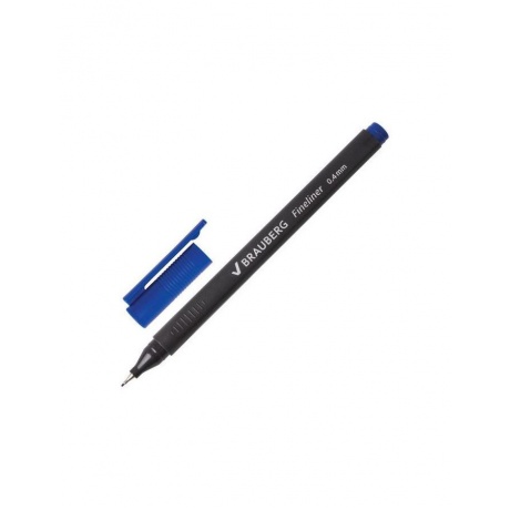 Ручка капиллярная BRAUBERG Carbon, СИНЯЯ, металлический наконечник, трехгранная, линия письма 0,4 мм, FL100, (24 шт.) - фото 1