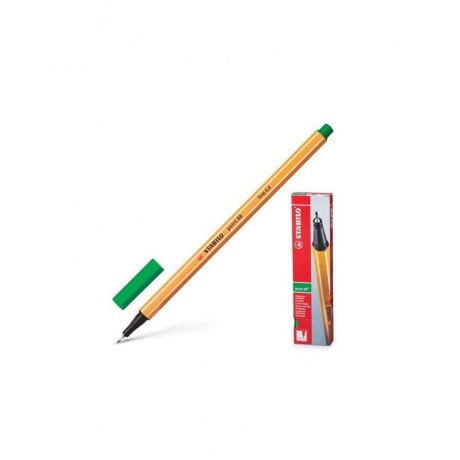 Ручка капиллярная STABILO Point, ЗЕЛЕНАЯ, корпус оранжевый, линия письма 0,4 мм, 88/36, (10 шт.) - фото 1