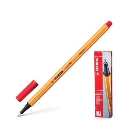 Ручка капиллярная STABILO Point, КРАСНАЯ, корпус оранжевый, толщина письма 0,4 мм, 88/40, (10 шт.) - фото 1