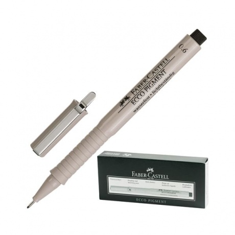 Ручка капиллярная FABER-CASTELL Ecco Pigment, ЧЕРНАЯ, корпус серый, линия письма 0,6 мм, 166699 - фото 1