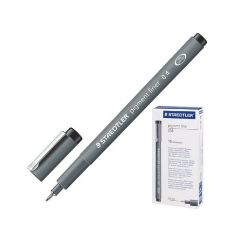 Ручка капиллярная STAEDTLER Pigment Liner, ЧЕРНАЯ, корпус серый, линия письма 0,4 мм, 308 04-9 - фото 1