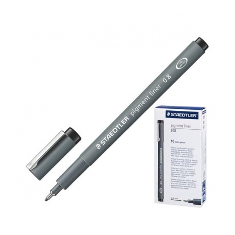 Ручка капиллярная STAEDTLER Pigment Liner, ЧЕРНАЯ, корпус серый, линия письма 0,8 мм, 308 08-9 - фото 1