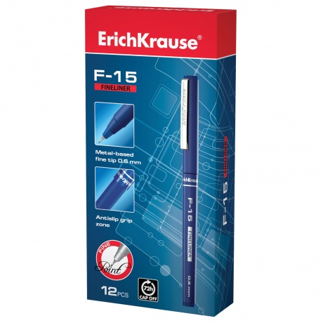 Ручка капиллярная ERICH KRAUSE F-15, СИНЯЯ, корпус синий, линия письма 0,6 мм, 37065 - фото 2