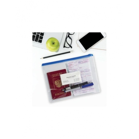Папка-конверт на молнии МАЛОГО ФОРМАТА (240х175 мм), А5, карман для визиток, прозрачная, 0,15 мм, BRAUBERG Smart, 221857, (24 шт.) - фото 6