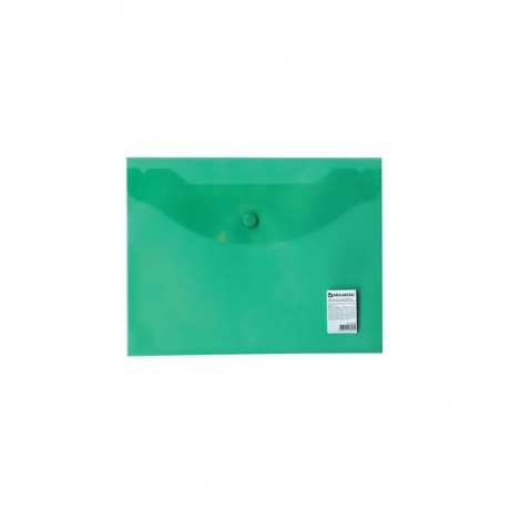 Папка-конверт с кнопкой МАЛОГО ФОРМАТА (240х190 мм), А5, прозрачная, зеленая, 0,15 мм, BRAUBERG, 224025, (50 шт.) - фото 2