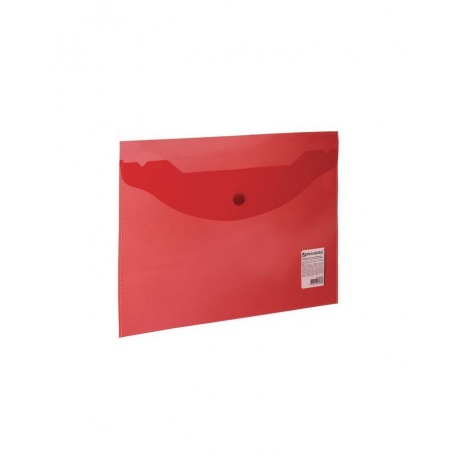 Папка-конверт с кнопкой МАЛОГО ФОРМАТА (240х190 мм), А5, прозрачная, красная, 0,15 мм, BRAUBERG, 224026, (50 шт.) - фото 1