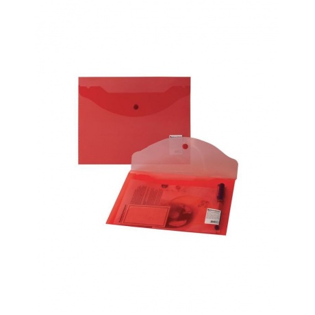 Папка-конверт с кнопкой МАЛОГО ФОРМАТА (240х190 мм), А5, прозрачная, красная, 0,15 мм, BRAUBERG, 224026, (50 шт.) - фото 5