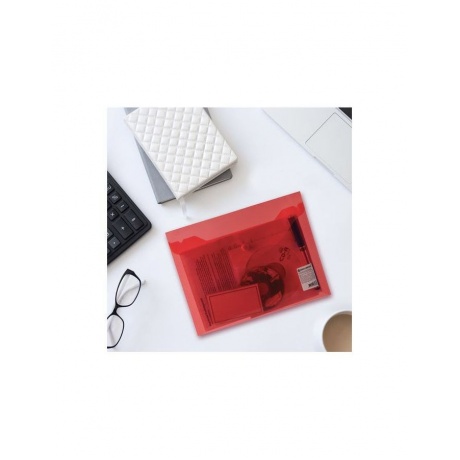 Папка-конверт с кнопкой МАЛОГО ФОРМАТА (240х190 мм), А5, прозрачная, красная, 0,15 мм, BRAUBERG, 224026, (50 шт.) - фото 8