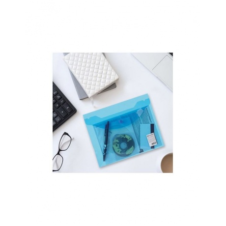 Папка-конверт с кнопкой МАЛОГО ФОРМАТА (240х190 мм), А5, прозрачная, синяя, 0,15 мм, BRAUBERG, 224027, (50 шт.) - фото 8