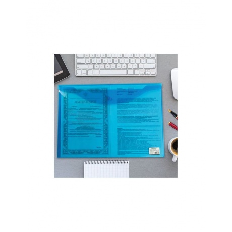 Папка-конверт с кнопкой БОЛЬШОГО ФОРМАТА (310х430 мм), А3, прозрачная, синяя, 0,18 мм, BRAUBERG, 224034, (20 шт.) - фото 8
