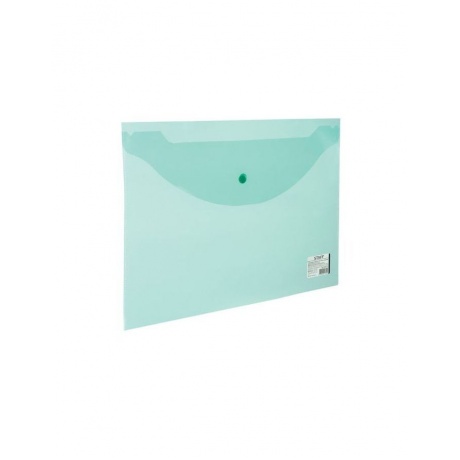 Папка-конверт с кнопкой STAFF, А4, до 100 листов, прозрачная, зеленая, 0,12 мм, 225171, (50 шт.) - фото 1