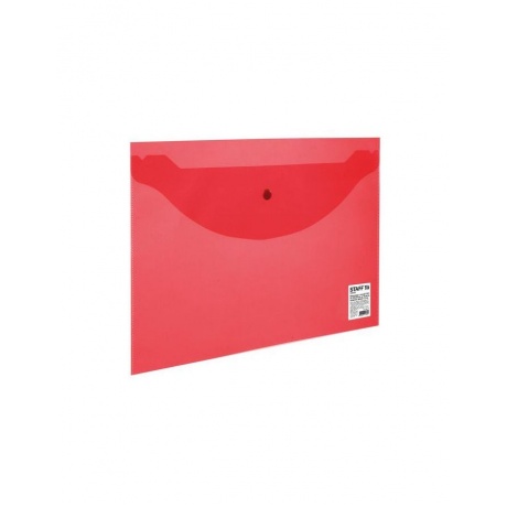 Папка-конверт с кнопкой STAFF, А4, до 100 листов, прозрачная, красная, 0,12 мм, 225172, (50 шт.) - фото 1