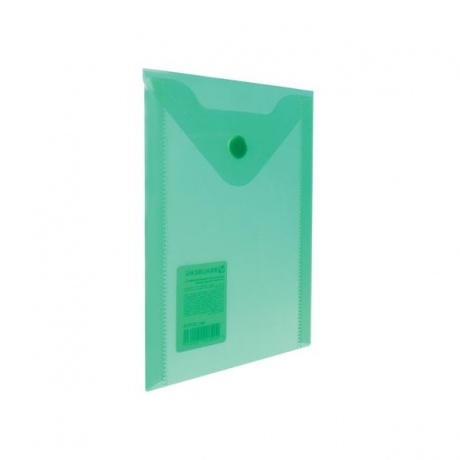 Папка-конверт с кнопкой МАЛОГО ФОРМАТА (105х148 мм), А6, зеленая, 0,18 мм, BRAUBERG, 227318, (40 шт.) - фото 1