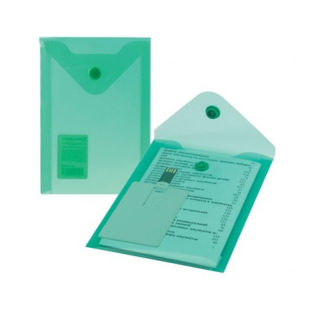 Папка-конверт с кнопкой МАЛОГО ФОРМАТА (105х148 мм), А6, зеленая, 0,18 мм, BRAUBERG, 227318, (40 шт.) - фото 5
