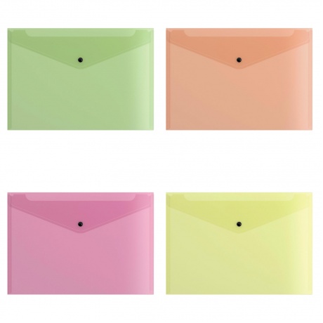 Папка-конверт с кнопкой ERICH KRAUSE Fizzy Neon, А4, до 100 листов, тонированная, ассорти, 0,14 мм, 44431 - фото 1
