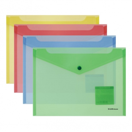 Папка-конверт с кнопкой формат B5 (282х229 мм), прозрачная, ассорти, 0,18 мм, ERICH KRAUSE Classic, 47052 - фото 1