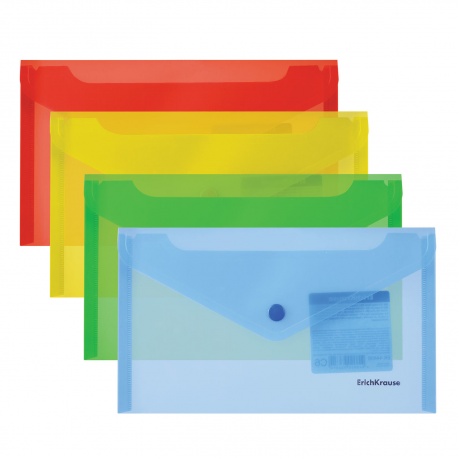 Папка-конверт с кнопкой МАЛОГО ФОРМАТА (203х129 мм), C6, прозрачная, ассорти, 0,18 мм, ERICH KRAUSE Classic, 47054 - фото 1