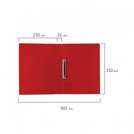 Папка на 2 кольцах BRAUBERG Office, 32 мм, красная, до 250 листов, 0,5 мм, 227500, (16 шт.) - фото 8