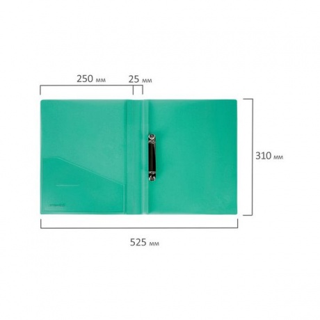 Папка на 2 кольцах BRAUBERG Диагональ, 25 мм, внутренний карман, тонированная зеленая, до 170 листов, 0,7 мм, 227505 - фото 8