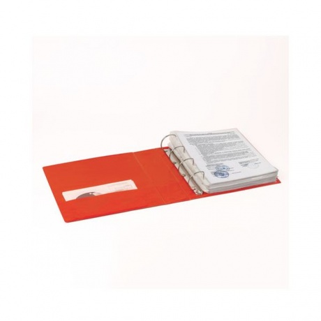 Папка на 4 кольцах с передним прозрачным карманом BRAUBERG, картон/ПВХ, 75мм, красная,до 500 - фото 7