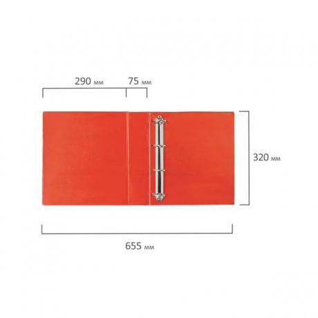 Папка на 4 кольцах с передним прозрачным карманом BRAUBERG, картон/ПВХ, 75мм, красная,до 500 - фото 8