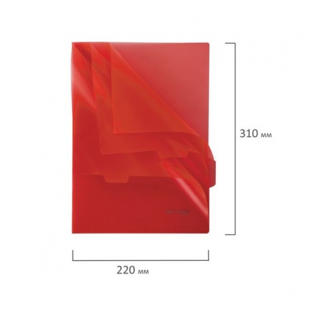 Папка-уголок с 3 отделениями, жесткая, BRAUBERG, красная, 0,15 мм, 224884, (10 шт.) - фото 7