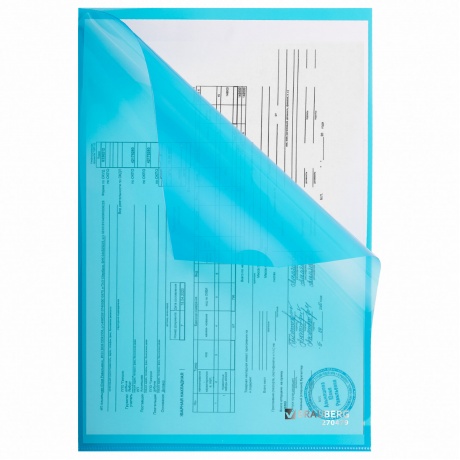 270479, (цена за 15 шт.) Папка-уголок плотная BRAUBERG SUPER, 0,18 мм, синяя, 270479 - фото 5