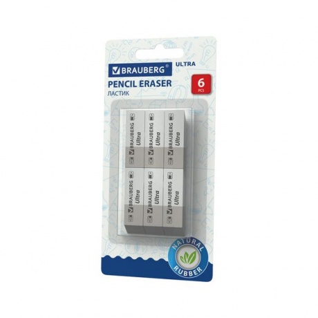 Ластики BRAUBERG "Ultra" 6 шт., размер ластика 41х14х8 мм, серо-...