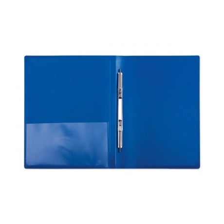 Папка с металлическим скоросшивателем и внутренним карманом БЮРОКРАТ, синяя, до 100 листов, 0,7 мм, PZ07Pblue - фото 2