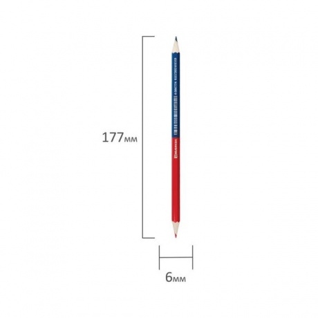 Карандаш двухцветный красно-синий, BRAUBERG, заточенный, грифель 2,9 мм, 181253, (24 шт.) - фото 2