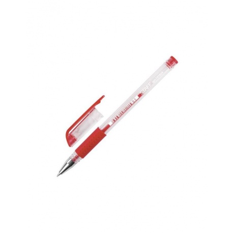 Ручка гелевая с грипом STAFF, КРАСНАЯ, корпус прозрачный, узел 0,5 мм, линия письма 0,35 мм, GP170, (36 шт.) - фото 1