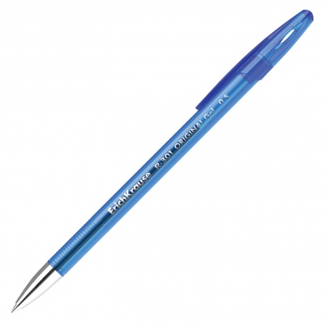 Ручка гелевая ERICH KRAUSE R-301 Original Gel, СИНЯЯ, корпус прозрачный, узел 0,5 мм, линия письма 0,4 мм, 40318 - фото 1