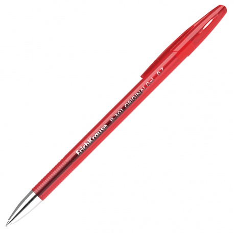 Ручка гелевая ERICH KRAUSE R-301 Original Gel, КРАСНАЯ, корпус прозрачный, узел 0,5 мм, линия письма 0,4 мм, 42722 - фото 1
