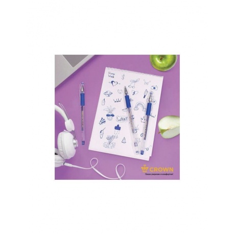 Ручка гелевая с грипом CROWN Hi-Jell Needle Grip, СИНЯЯ, узел 0,7 мм, линия письма 0,5 мм, HJR-500RNB, (24 шт.) - фото 6