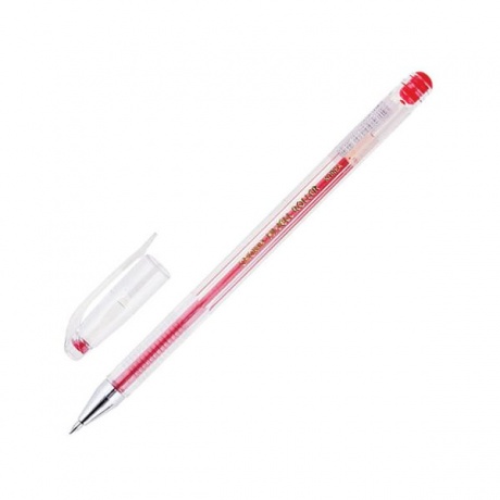 Ручка гелевая CROWN Hi-Jell, КРАСНАЯ, корпус прозрачный, узел 0,5 мм, линия письма 0,35 мм, HJR-500B, (24 шт.) - фото 1