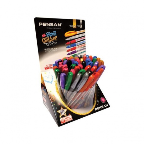 Ручка гелевая PENSAN Glitter Gel, АССОРТИ, чернила с блестками, 1 мм, линия 0,5 мм, дисплей, (60 шт.)  - фото 1