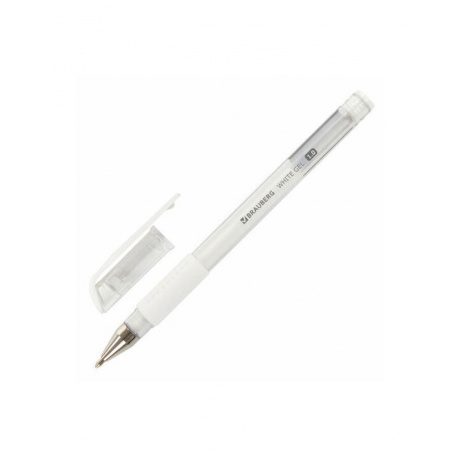 Ручка гелевая с грипом BRAUBERG &quot;White&quot;, БЕЛАЯ, пишущий узел 1 мм, линия письма 0,5 мм, 143416 (24 шт.) - фото 1