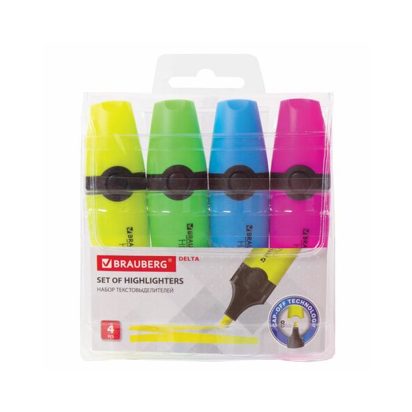 

Набор текстовыделителей BRAUBERG 4 шт., АССОРТИ, "DELTA", линия 1-5 мм, 151727