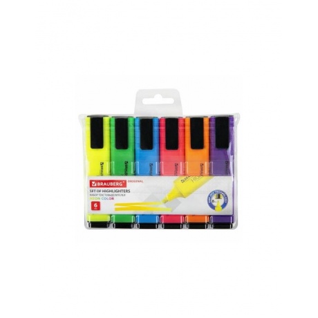 152216, Набор текстовыделителей 6 ЦВЕТОВ, BRAUBERG ORIGINAL NEON...