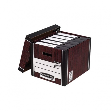 Короб архивный (285х385х325 мм), с крышкой, гофрокартон, FELLOWES (BANKERS BOX) Woodgrain, FS-00610 - фото 2