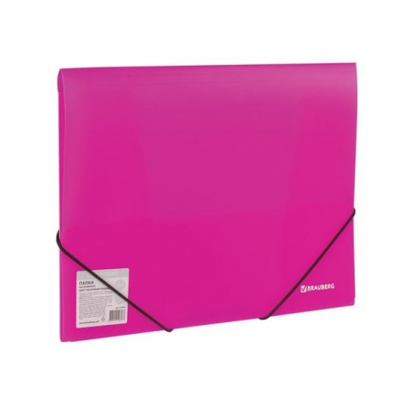 Папка на резинках BRAUBERG Neon, неоновая, розовая, до 300 листов, 0,5 мм, 227462, (10 шт.) - фото 1