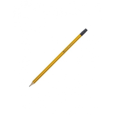 Карандаш чернографитный BRAUBERG, 1 шт., НВ, с резинкой, корпус желтый с черными полосами, заточенный, 180614, (100 шт.) - фото 1
