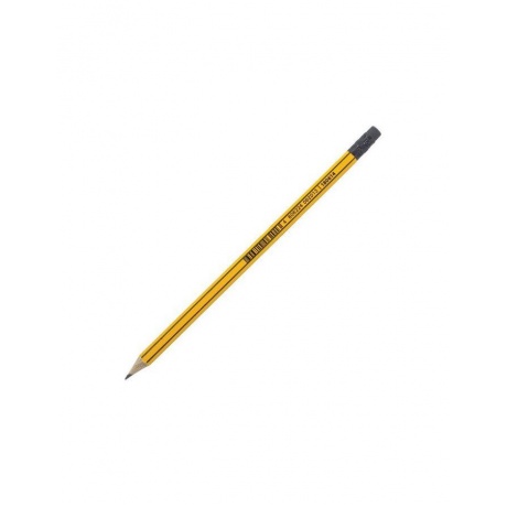 Карандаш чернографитный BRAUBERG, 1 шт., НВ, с резинкой, корпус желтый с черными полосами, заточенный, 180614, (100 шт.) - фото 2